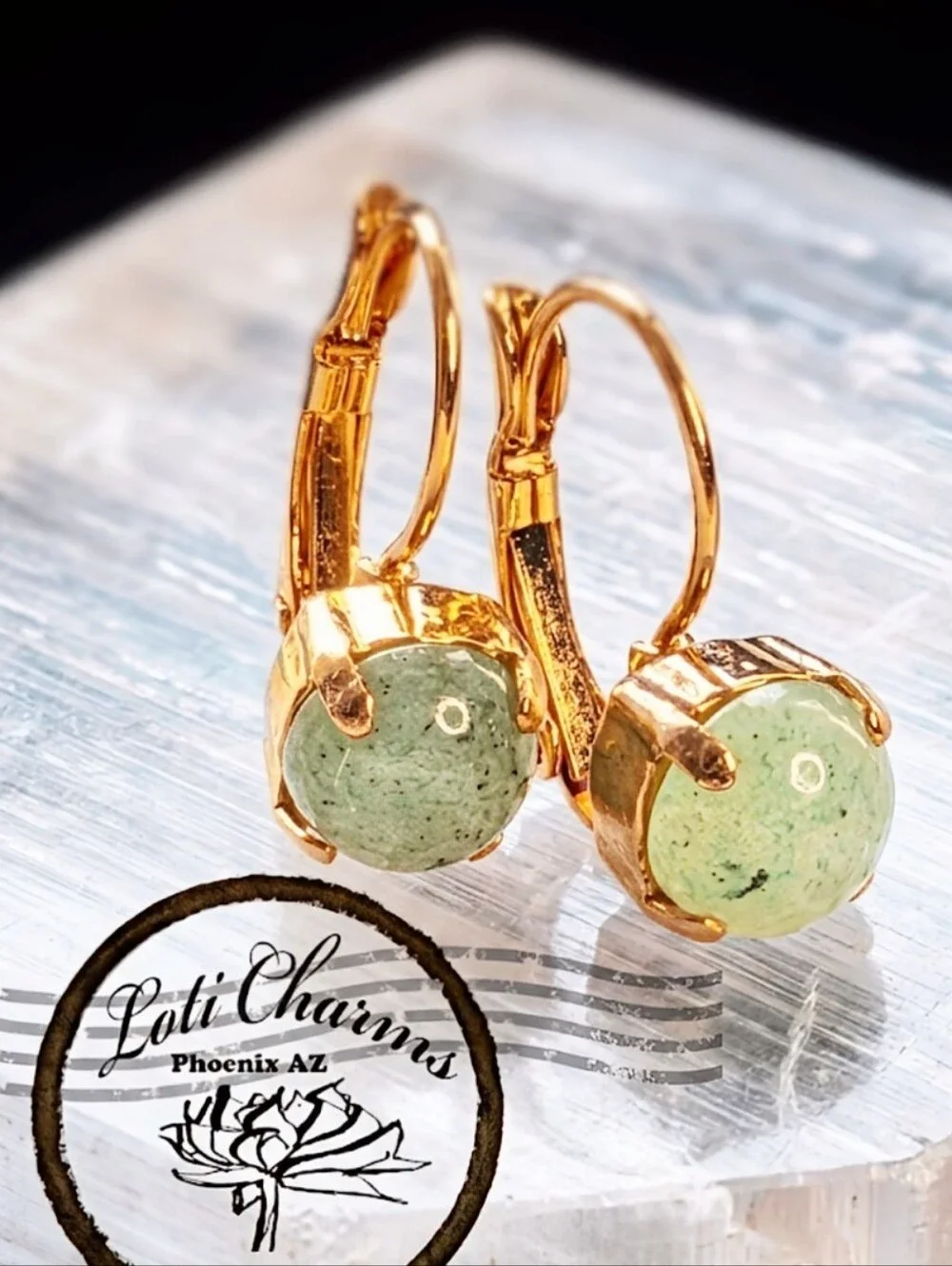 Simple Natural Green Jade Earrings in Drop.14k Gold Plated
